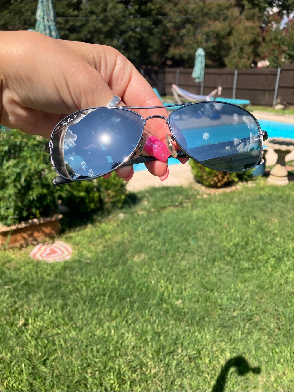 Ray-Ban Silver Metal Aviator Sunglasses with Blue Mirrored Lenses
